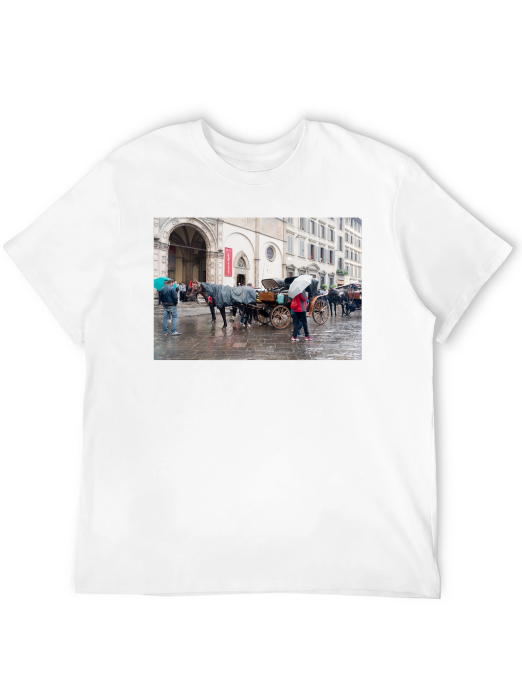 Horse Carriage Scene Graphic Black T-Shirt