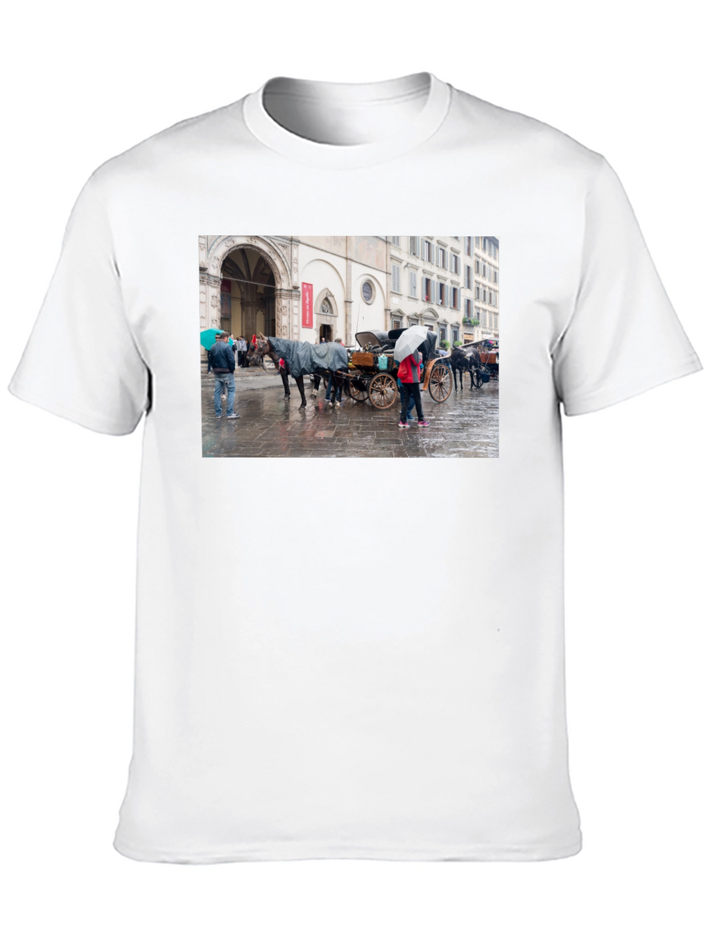 Horse Carriage Scene Graphic Black T-Shirt