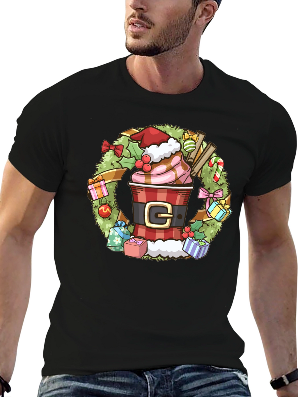 Festive Holiday Coffee Wreath T-Shirt