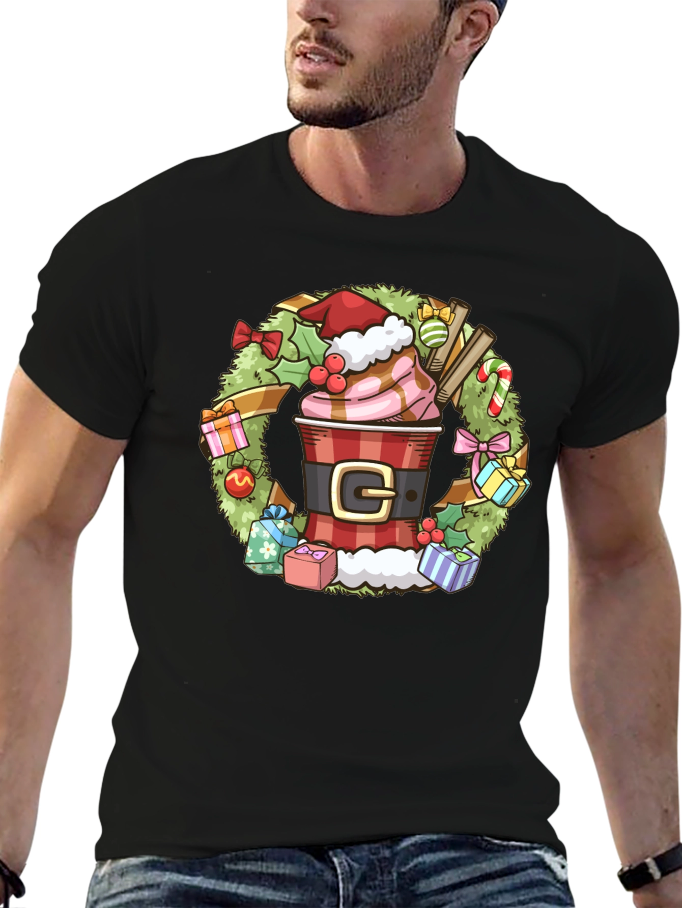 Festive Holiday Coffee Wreath T-Shirt