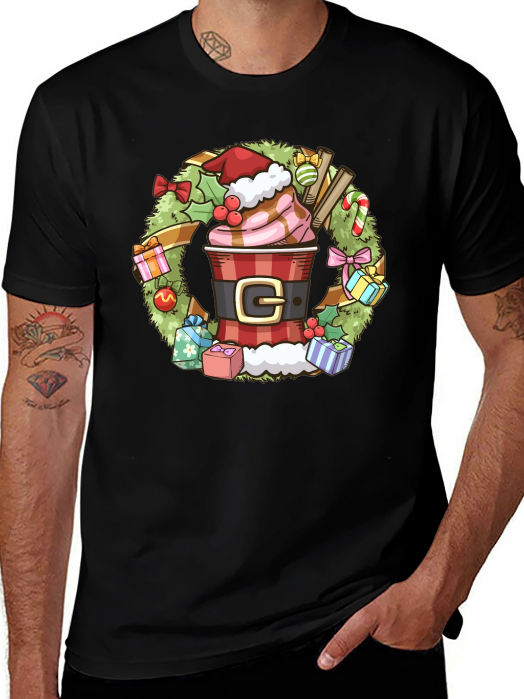 Festive Holiday Coffee Wreath T-Shirt