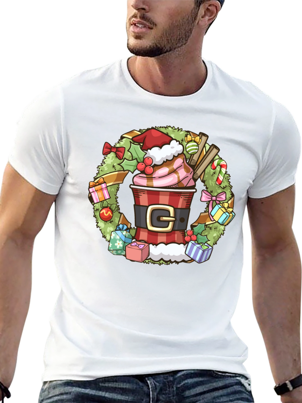 Festive Holiday Coffee Wreath T-Shirt