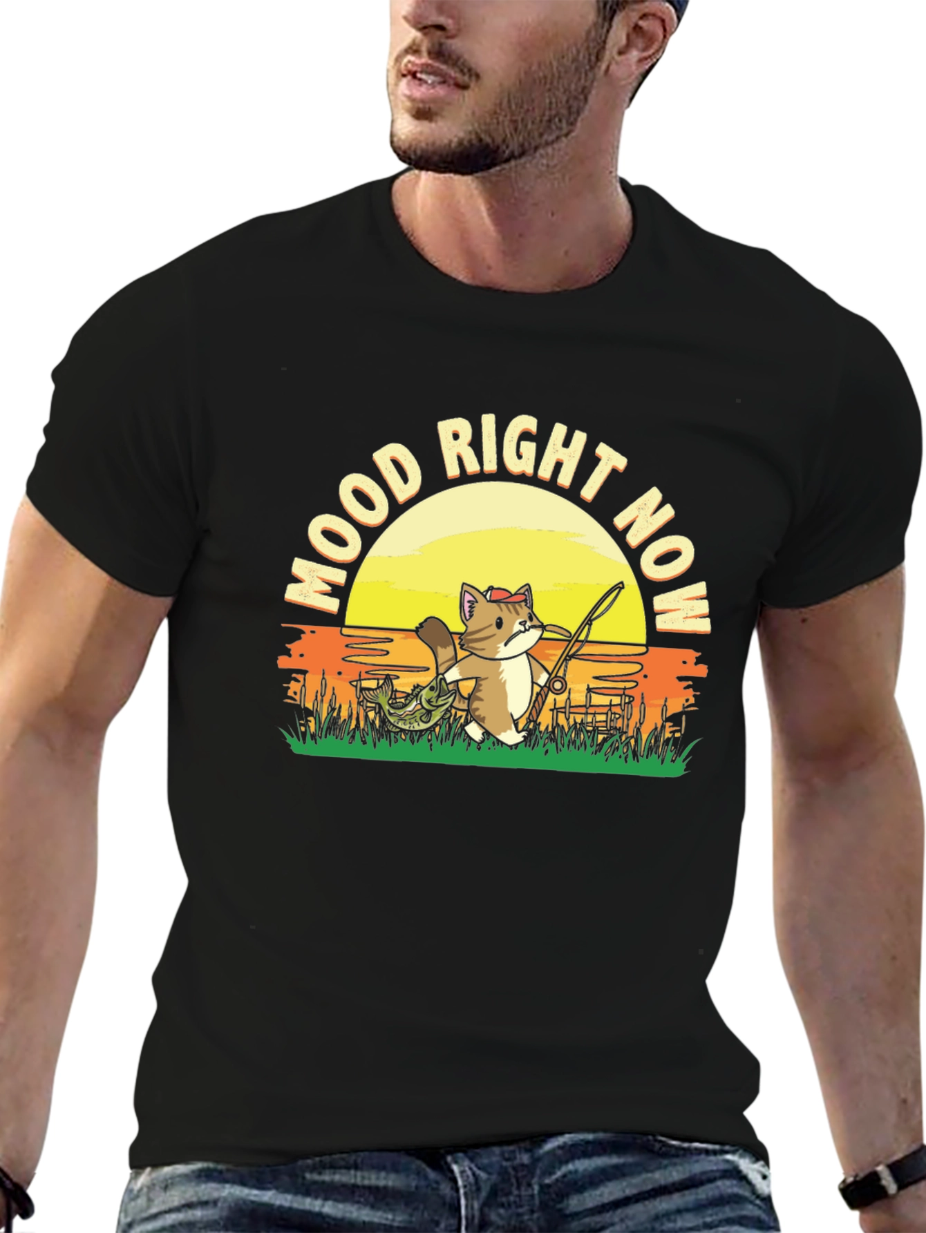Mood Right Now Fishing Cat T-Shirt