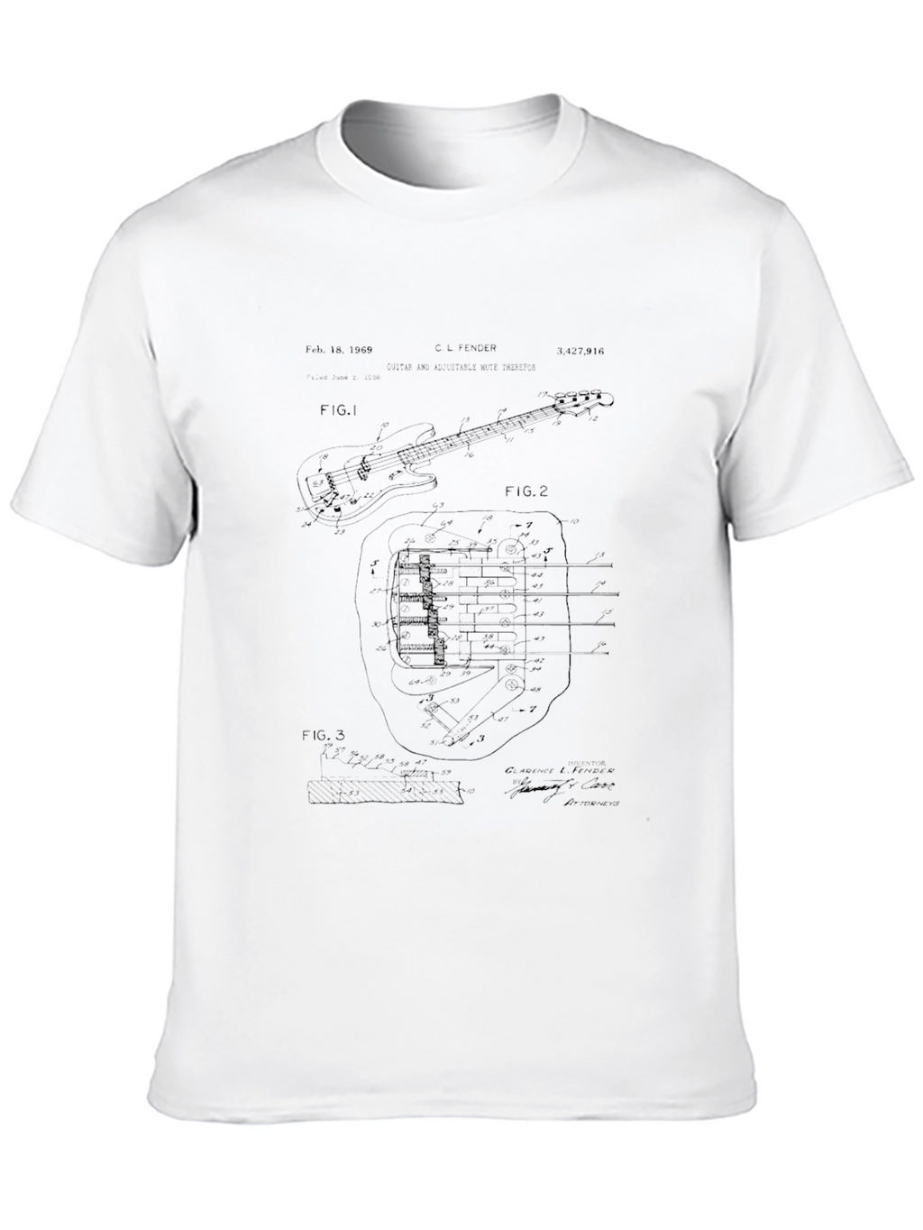 Bass Guitar Patent Print Black T-Shirt