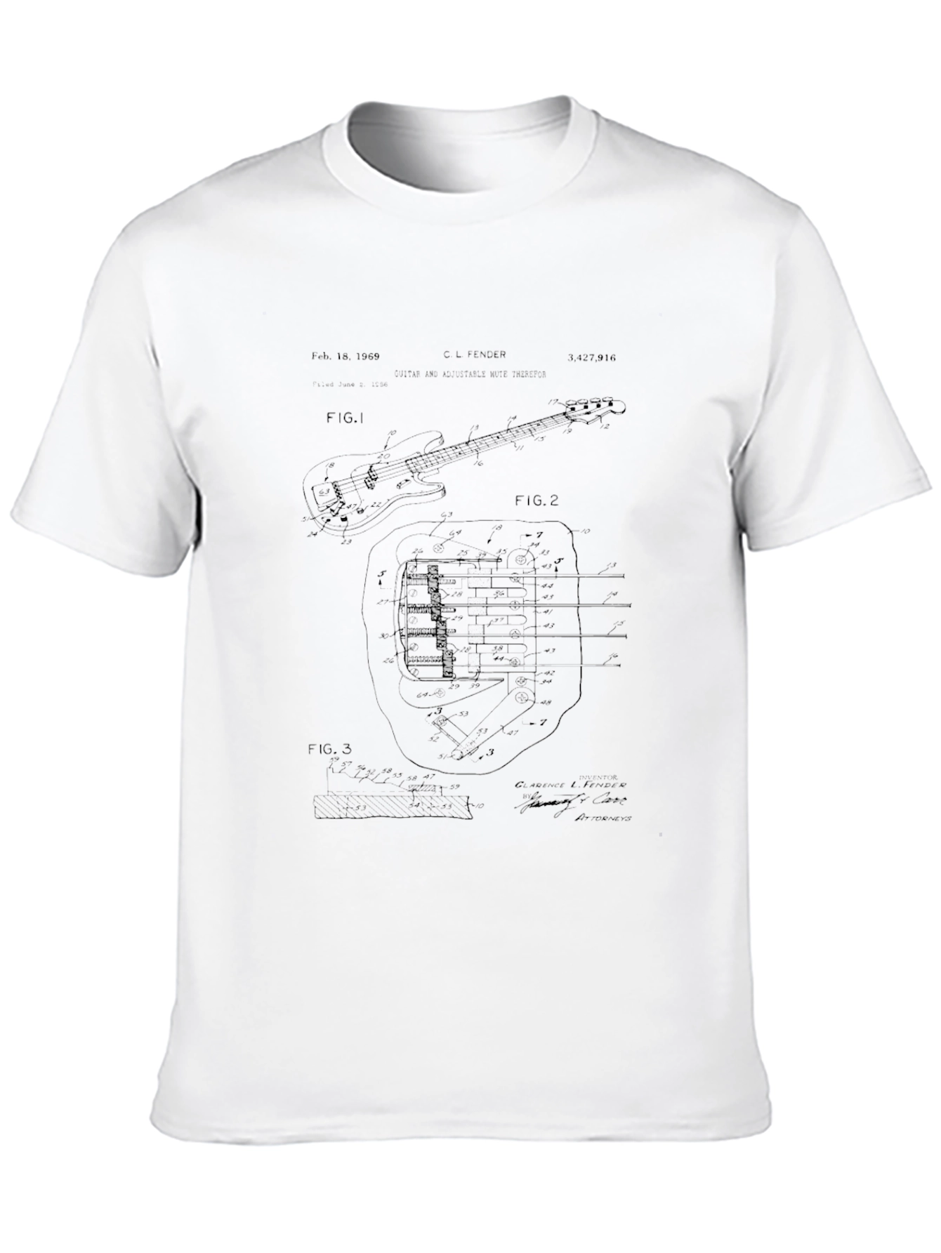 Bass Guitar Patent Print Black T-Shirt