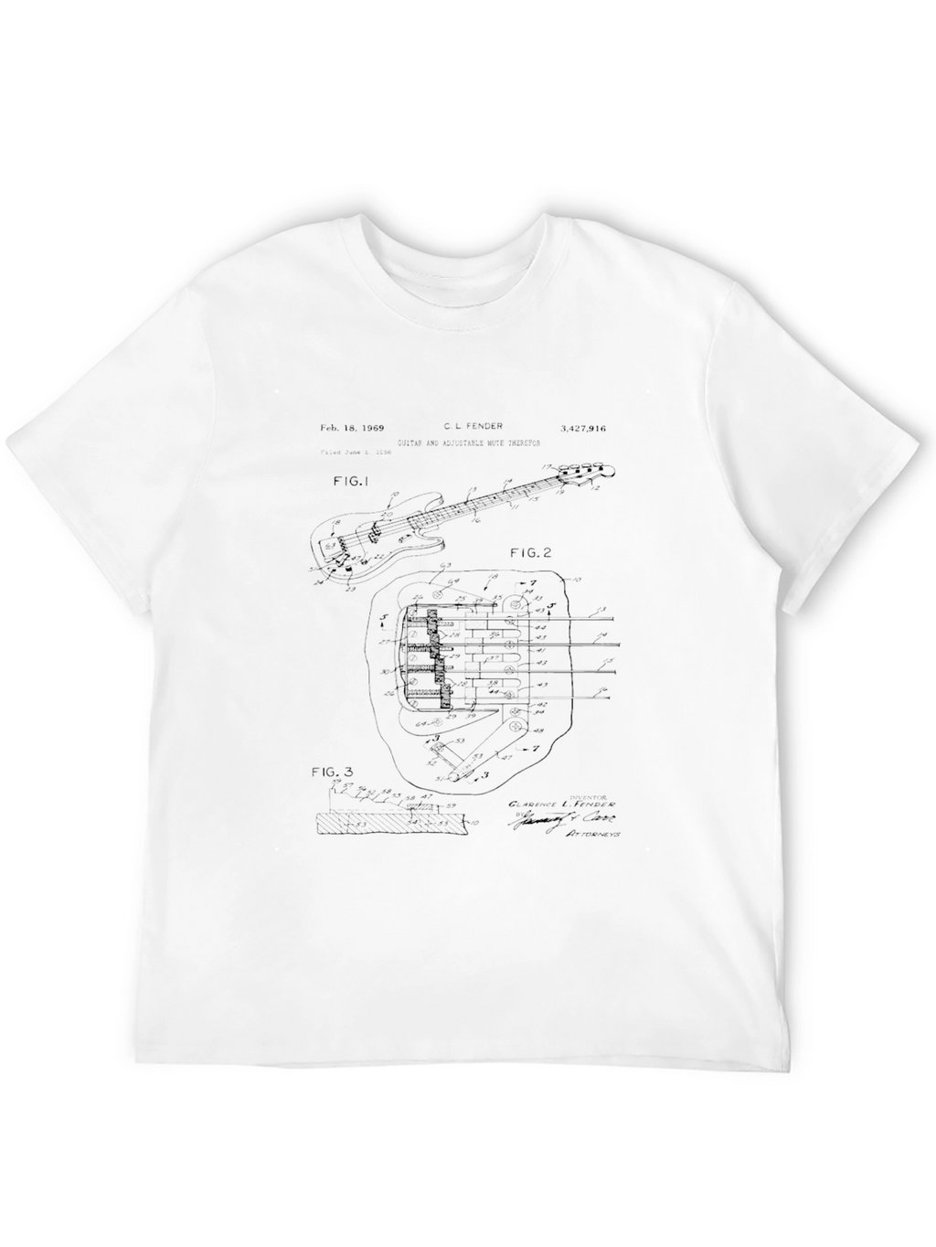 Bass Guitar Patent Print Black T-Shirt