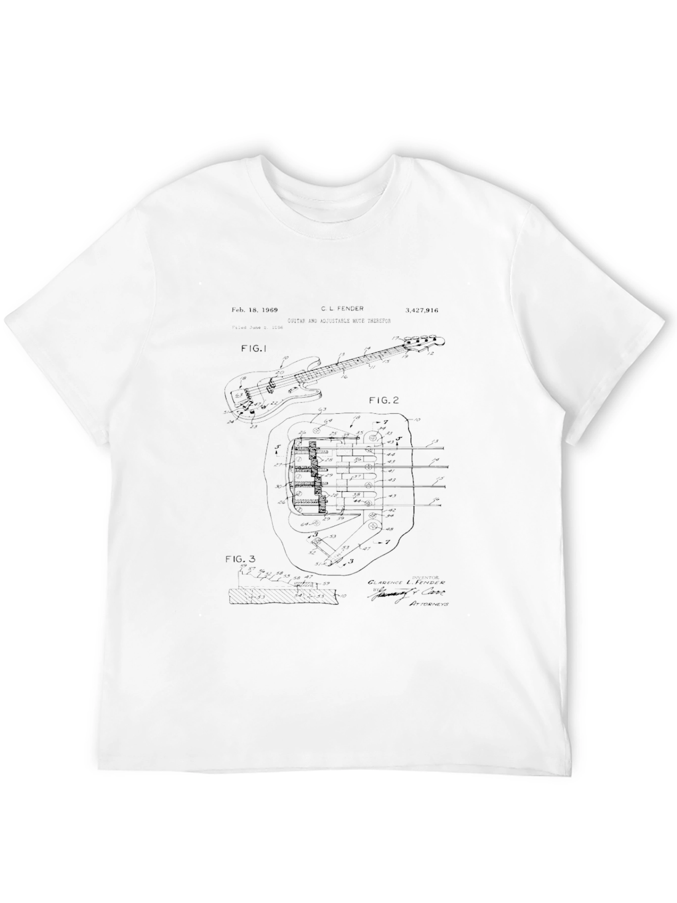 Bass Guitar Patent Print Black T-Shirt