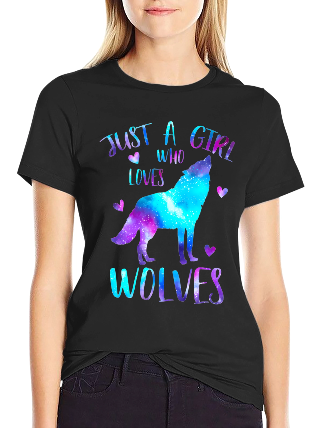 Just a Girl Who Loves Wolves T-Shirt - Galaxy Design
