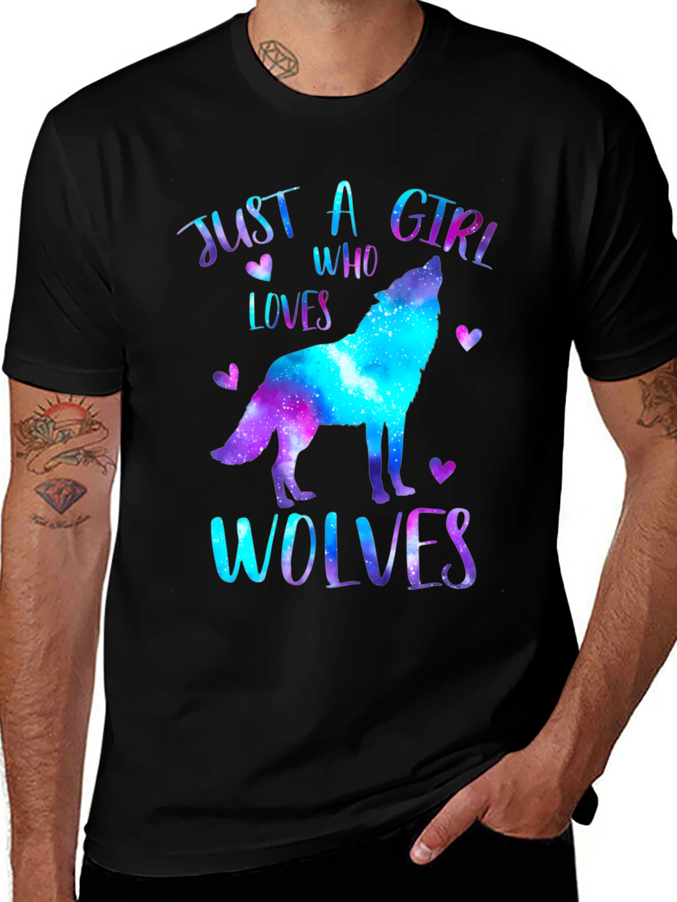 Just a Girl Who Loves Wolves T-Shirt - Galaxy Design