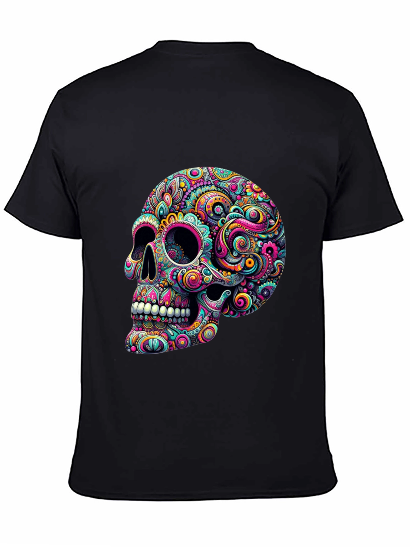 Colorful Sugar Skull Graphic Tee - Mens Black T-Shirt