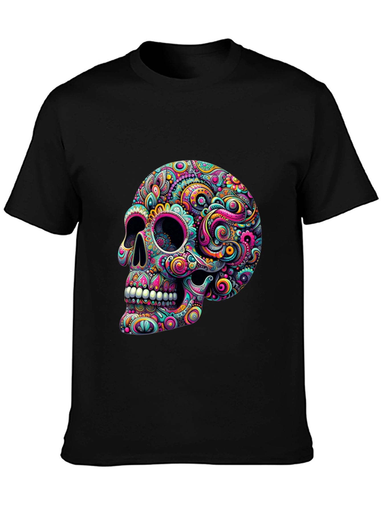 Colorful Sugar Skull Graphic Tee - Mens Black T-Shirt