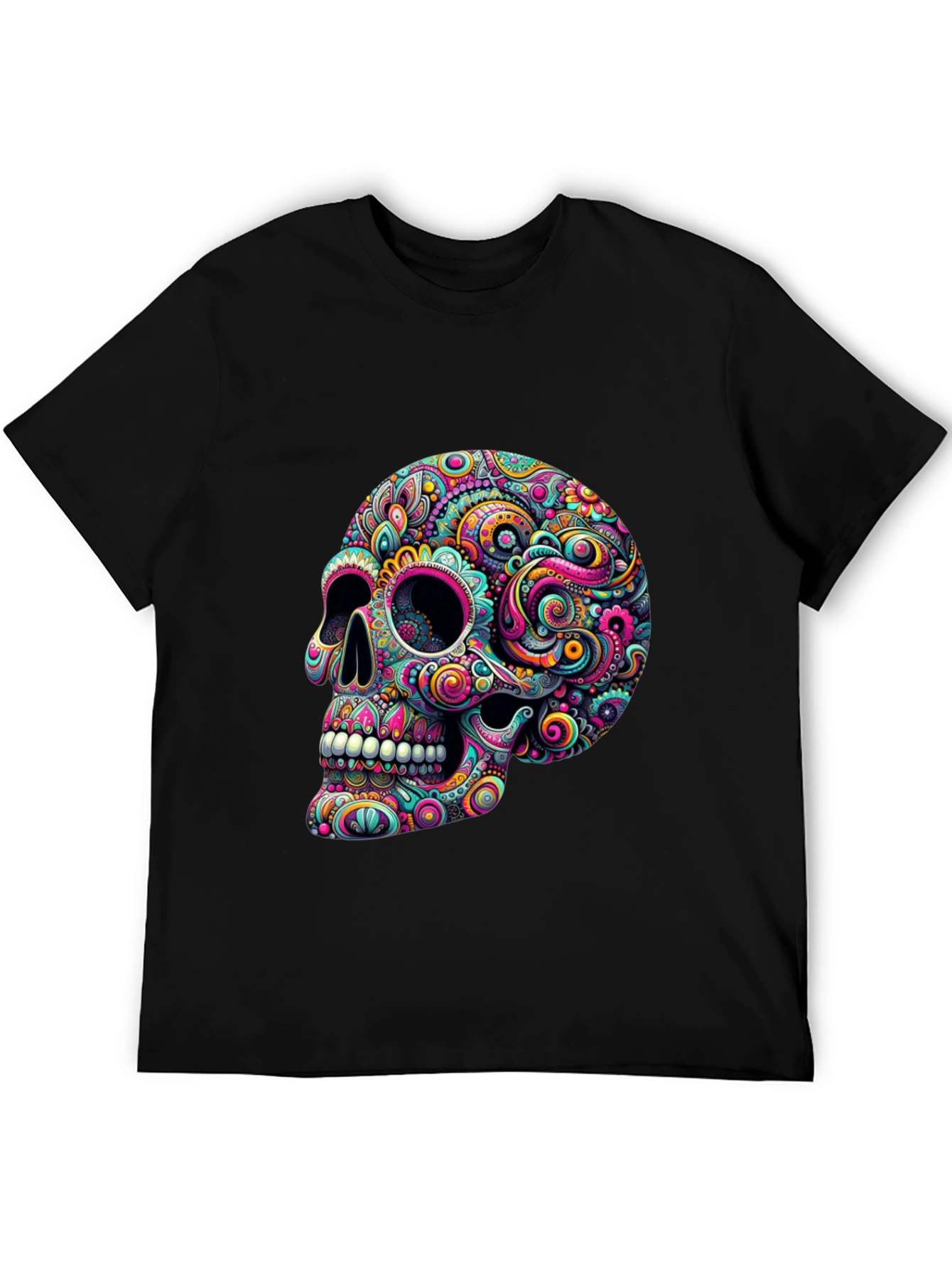Colorful Sugar Skull Graphic Tee - Mens Black T-Shirt
