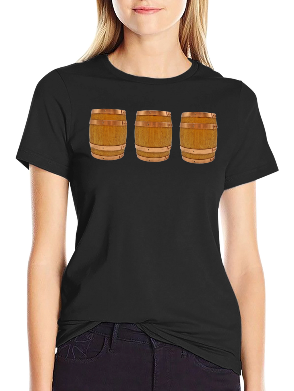 Mens Black T-Shirt with Barrel Design