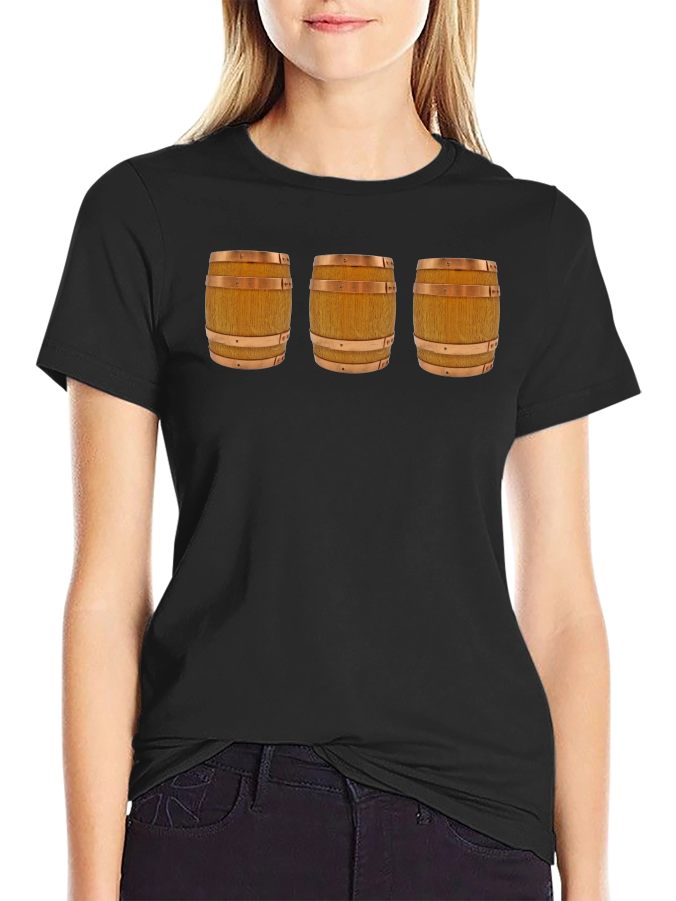 Mens Black T-Shirt with Barrel Design