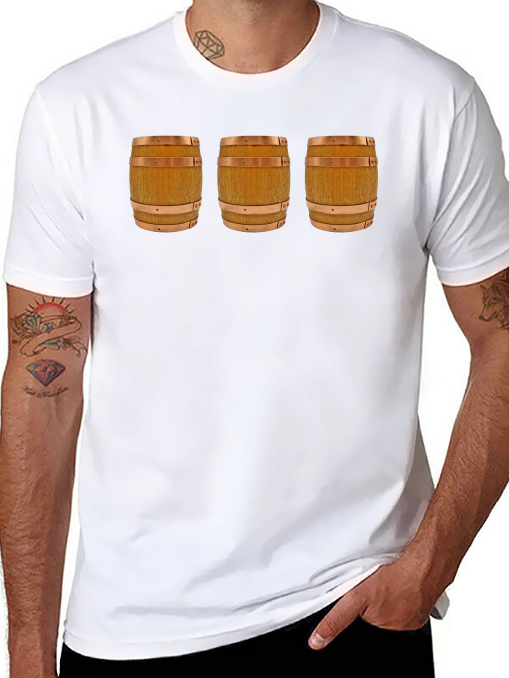 Mens Black T-Shirt with Barrel Design