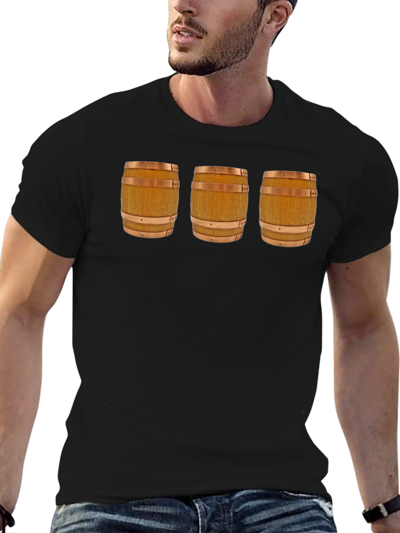 Mens Black T-Shirt with Barrel Design