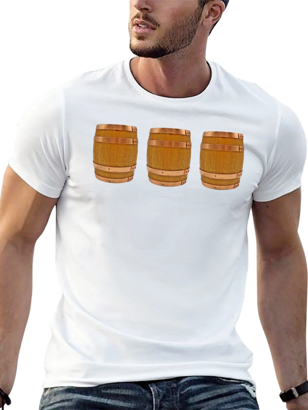 Mens Black T-Shirt with Barrel Design