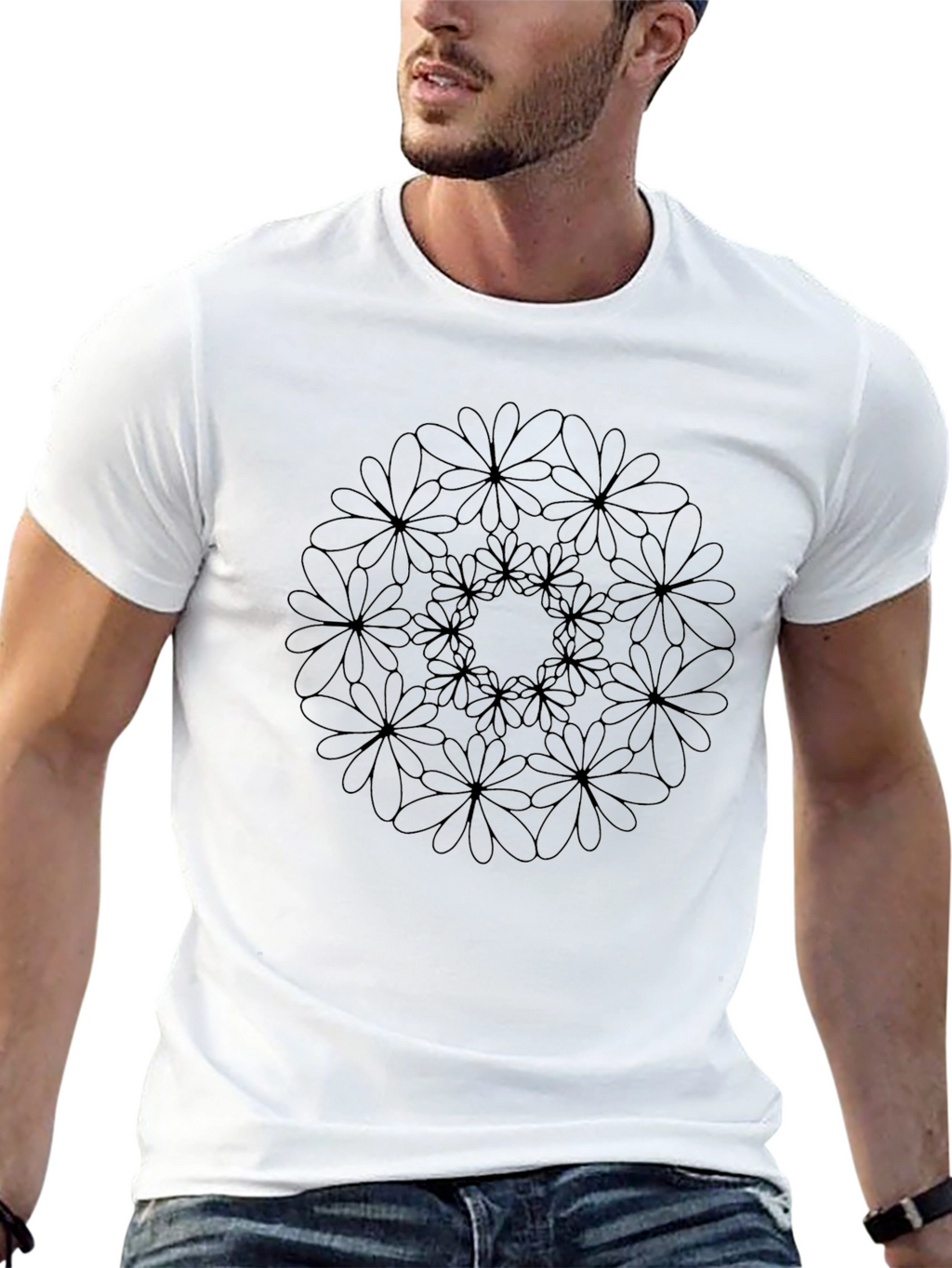 Floral Mandala Black T-Shirt - Unique Design