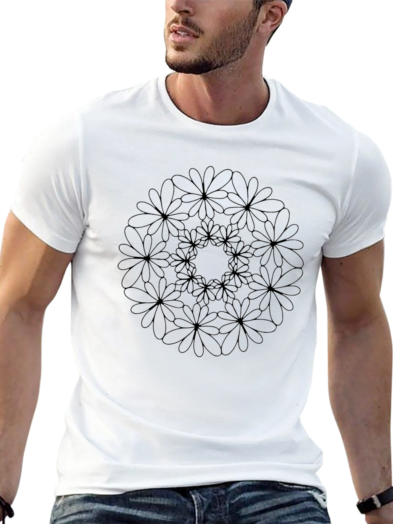 Floral Mandala Black T-Shirt - Unique Design