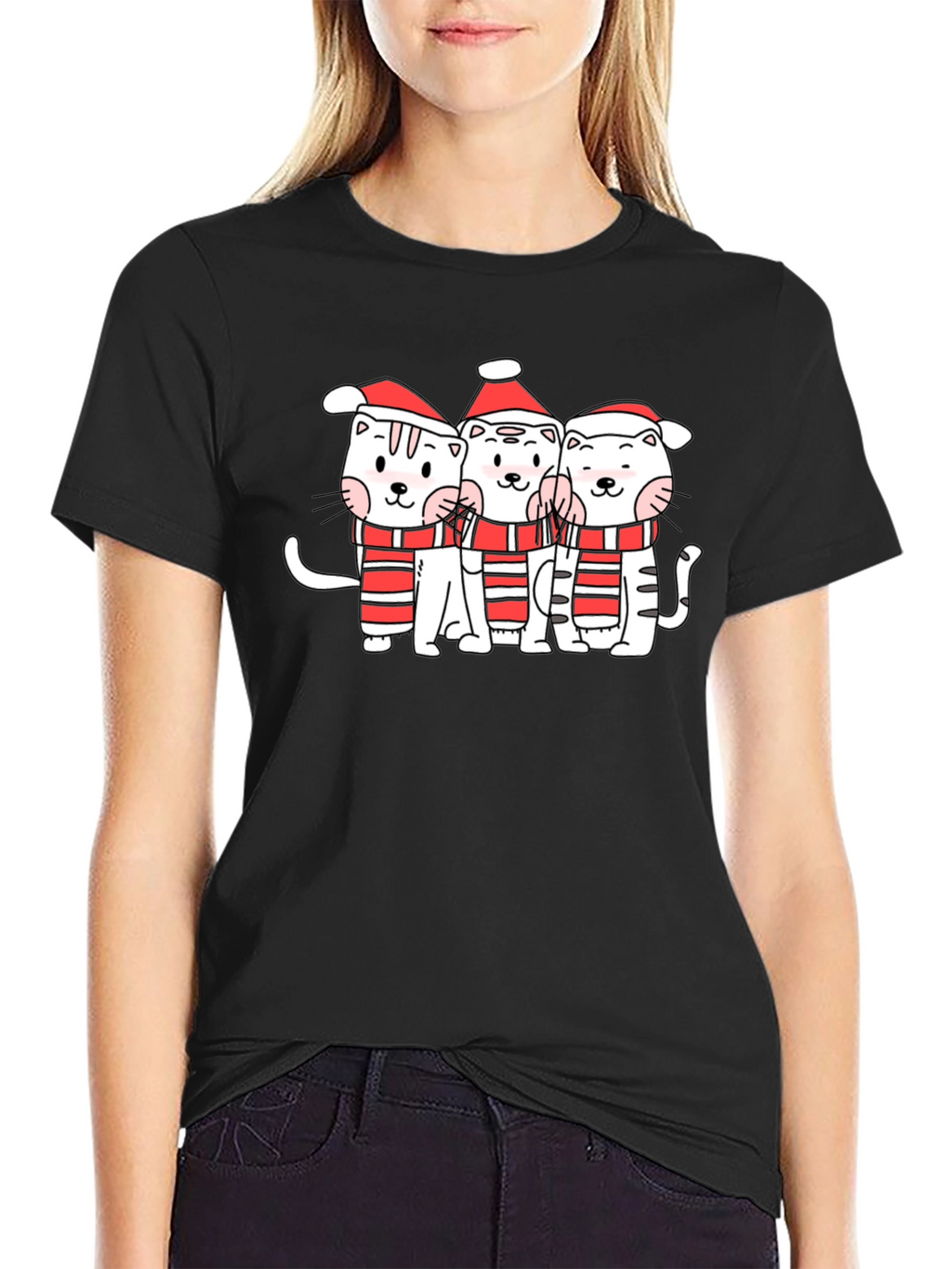 Festive Kitty Crew T-Shirt - Holiday Cheer