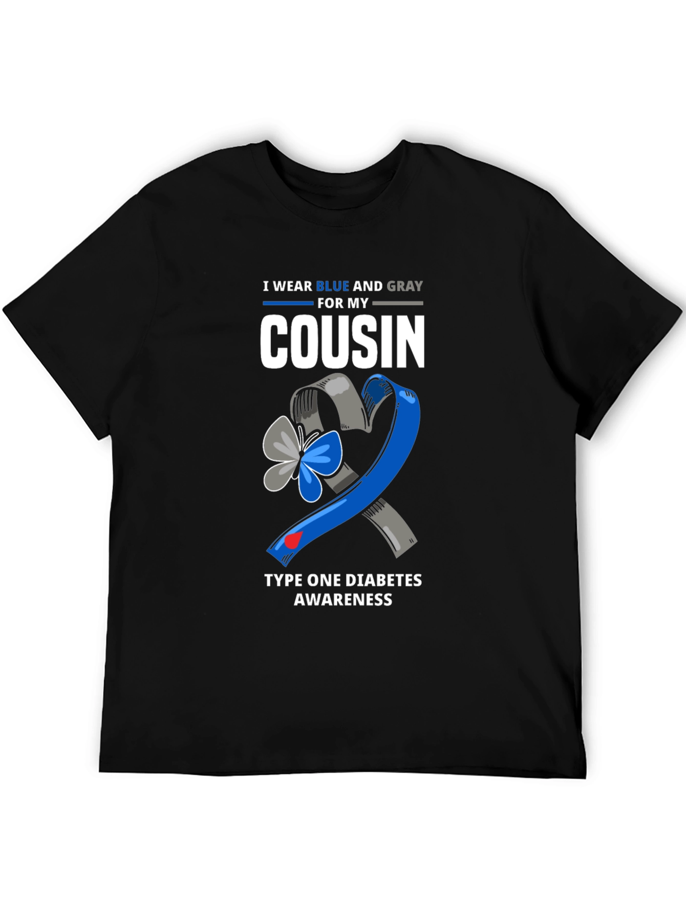 Blue & Gray Type 1 Diabetes Awareness Cousin T-Shirt