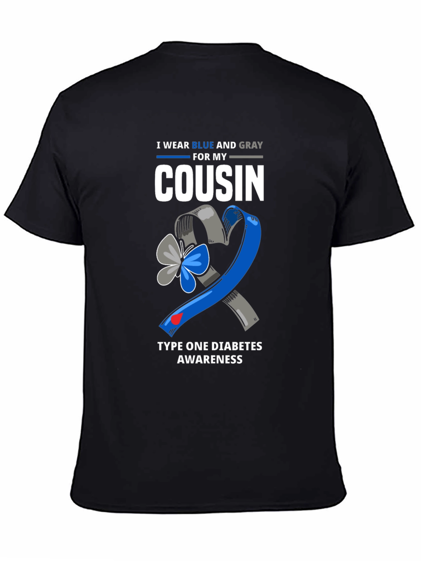 Blue & Gray Type 1 Diabetes Awareness Cousin T-Shirt