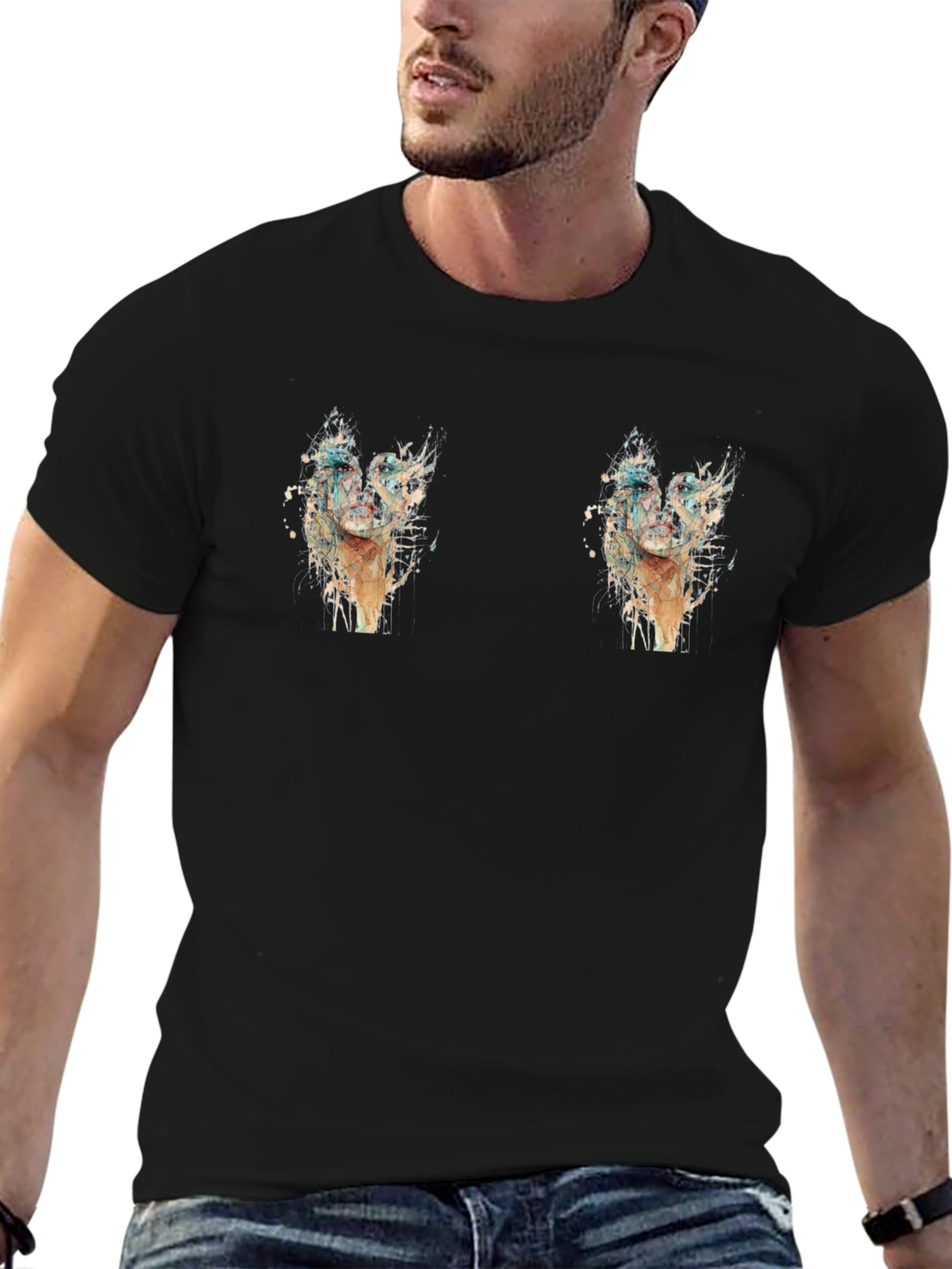 Mens Graphic Black T-Shirt - Cactus Design