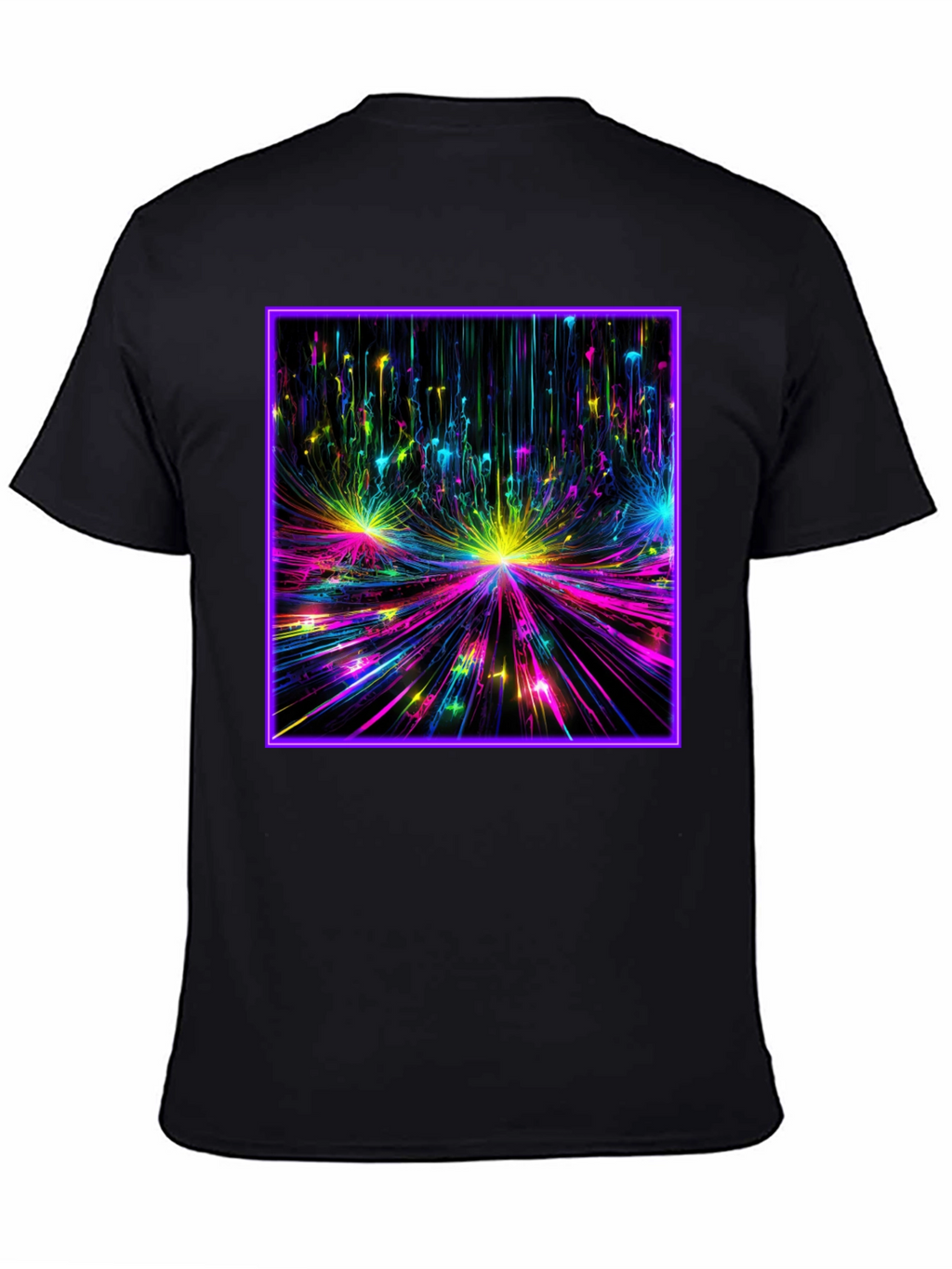 Abstract Neon Burst Graphic Tee - Black