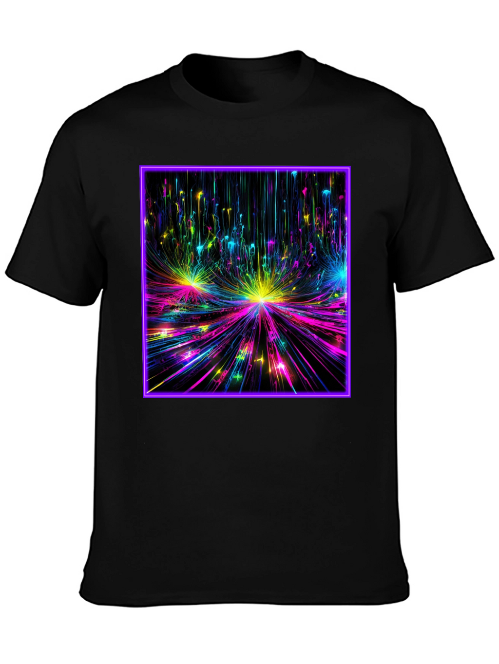 Abstract Neon Burst Graphic Tee - Black