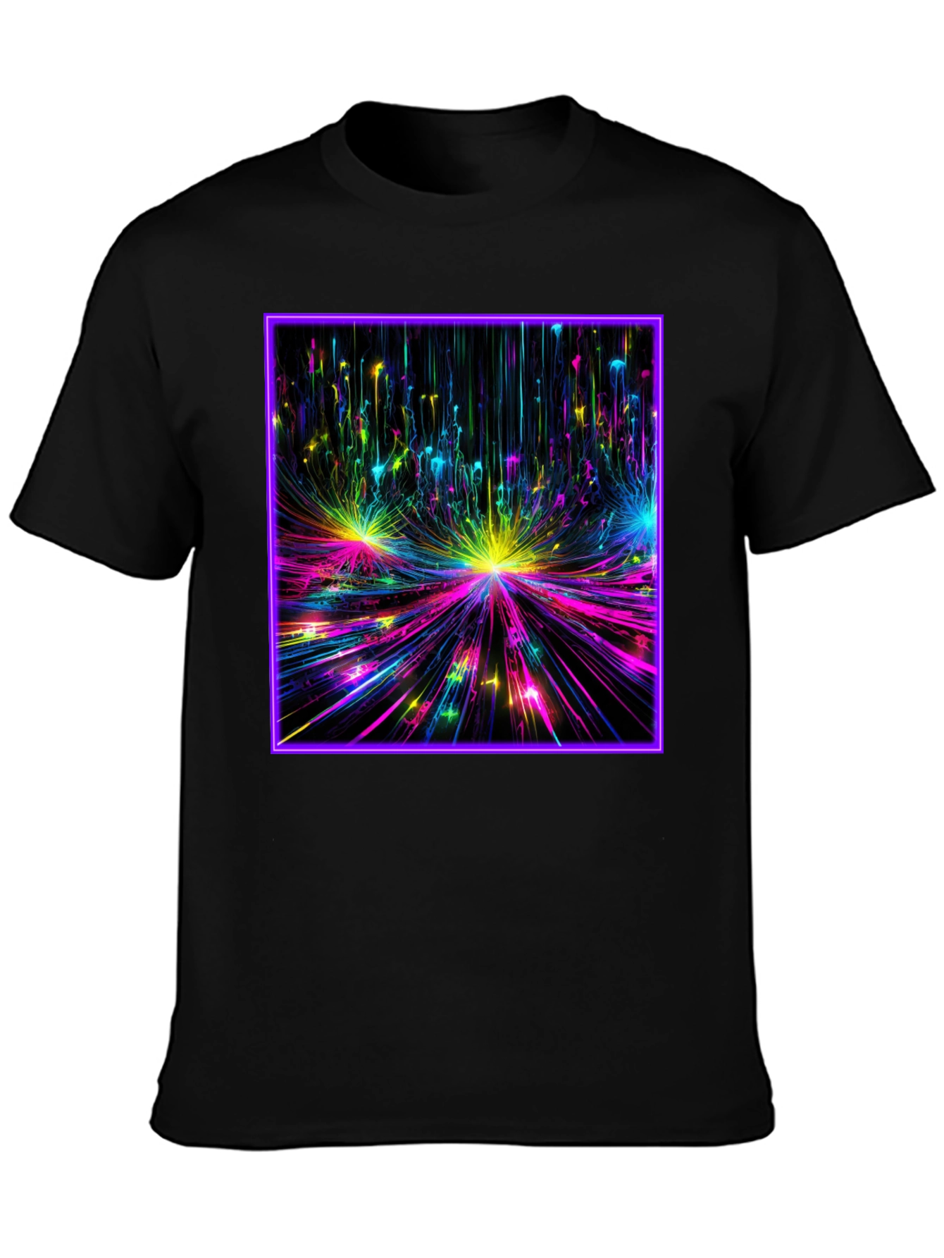Abstract Neon Burst Graphic Tee - Black