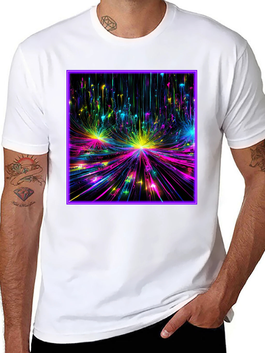 Abstract Neon Burst Graphic Tee - Black