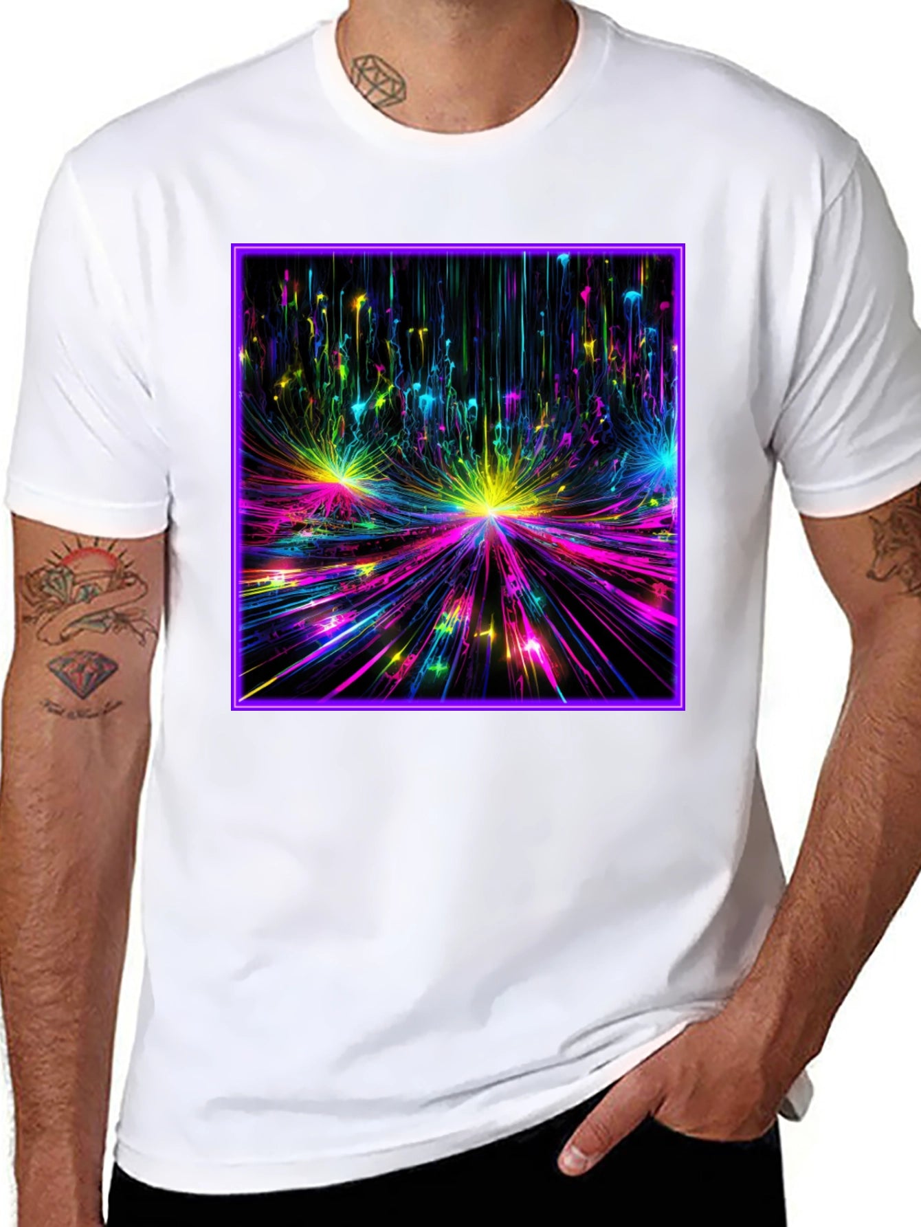 Abstract Neon Burst Graphic Tee - Black