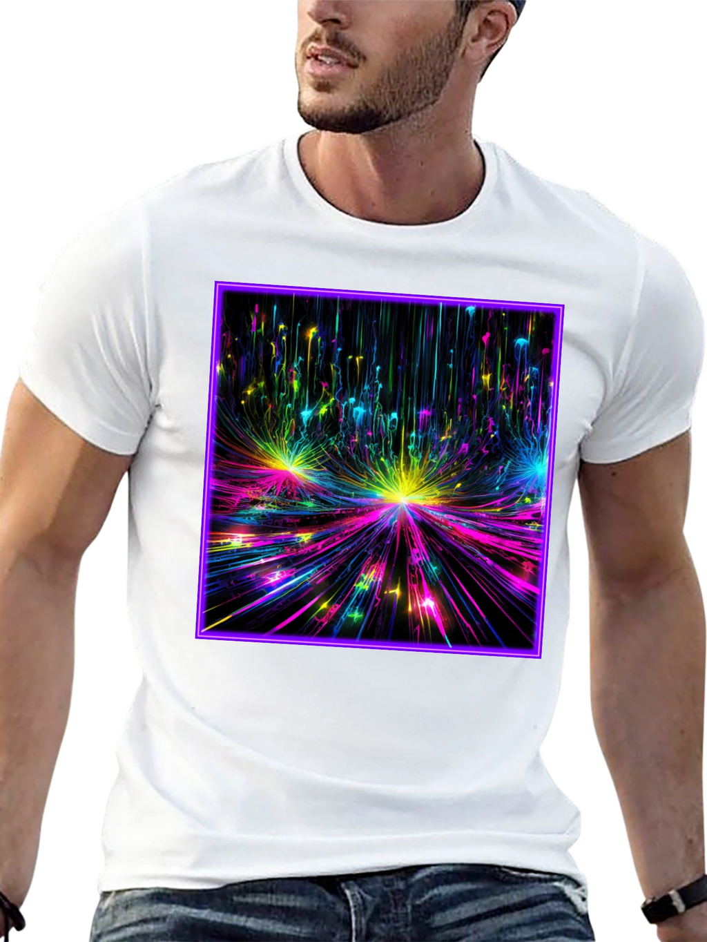 Abstract Neon Burst Graphic Tee - Black