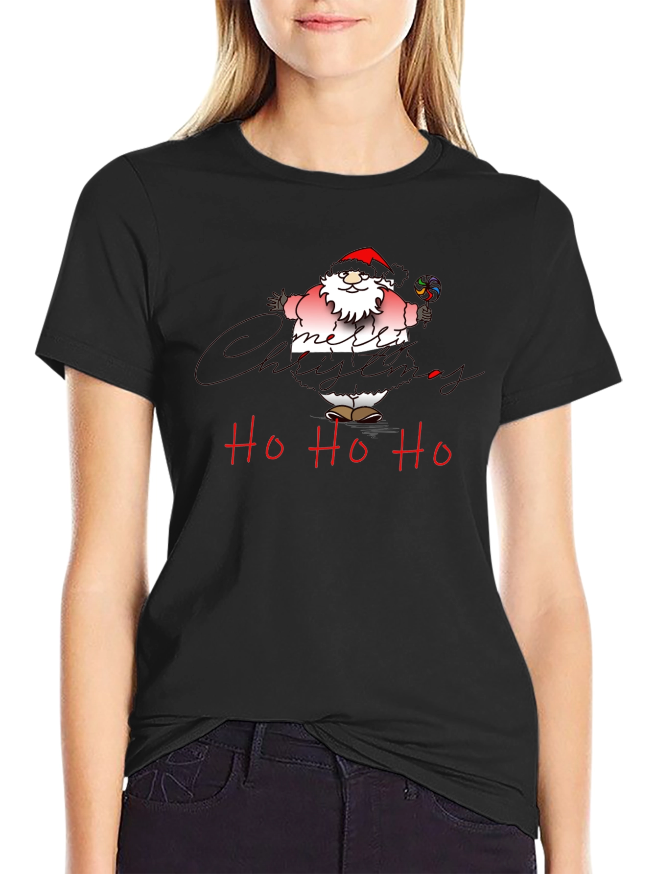 Christmas Santa Ho Ho Ho Black T-Shirt