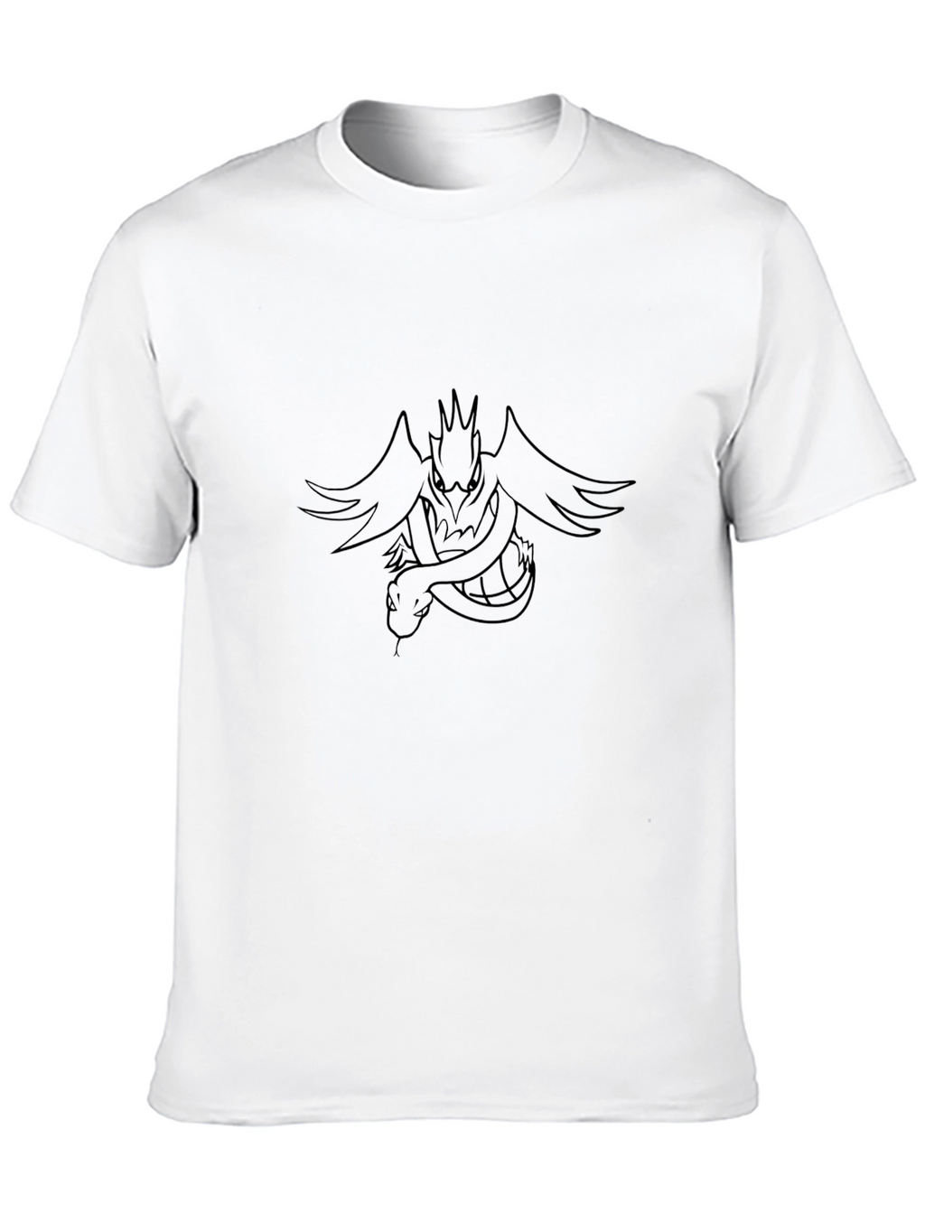 Mens Black T-Shirt with Dragon and Snake Graphic
