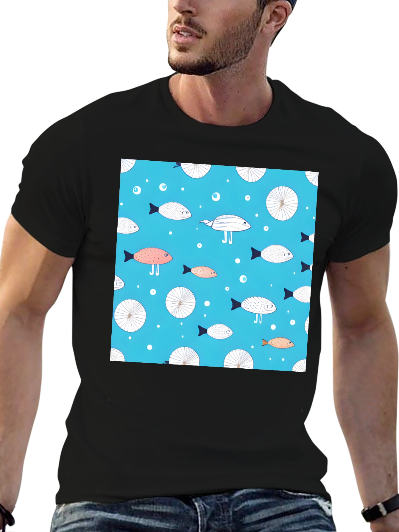 Fun Fish Pattern Tee - Unique Aquatic Design