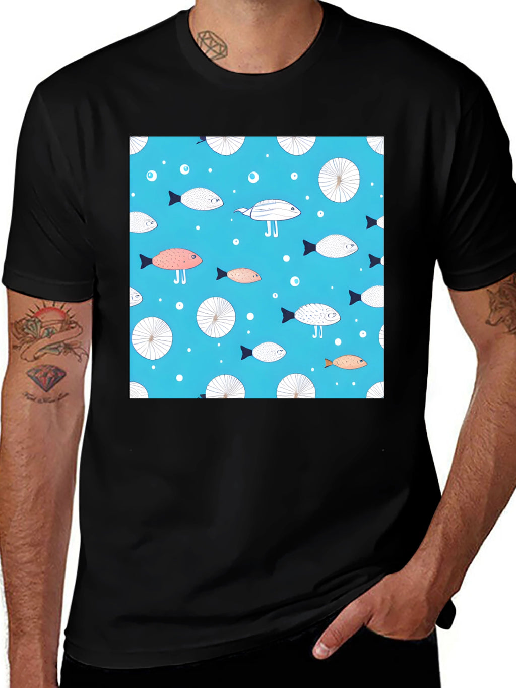 Fun Fish Pattern Tee - Unique Aquatic Design
