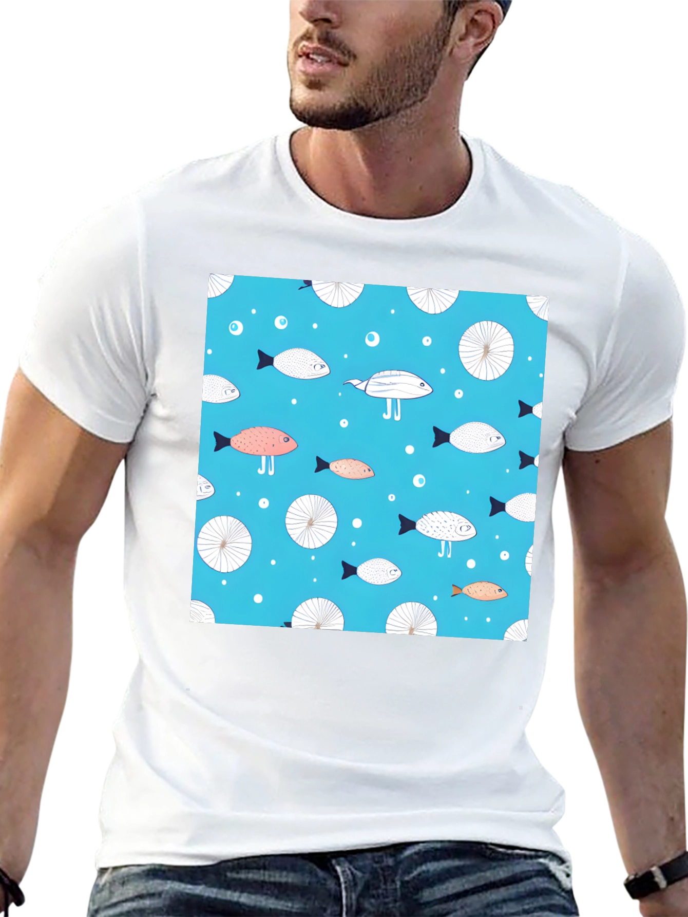 Fun Fish Pattern Tee - Unique Aquatic Design
