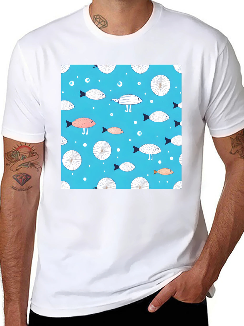 Fun Fish Pattern Tee - Unique Aquatic Design