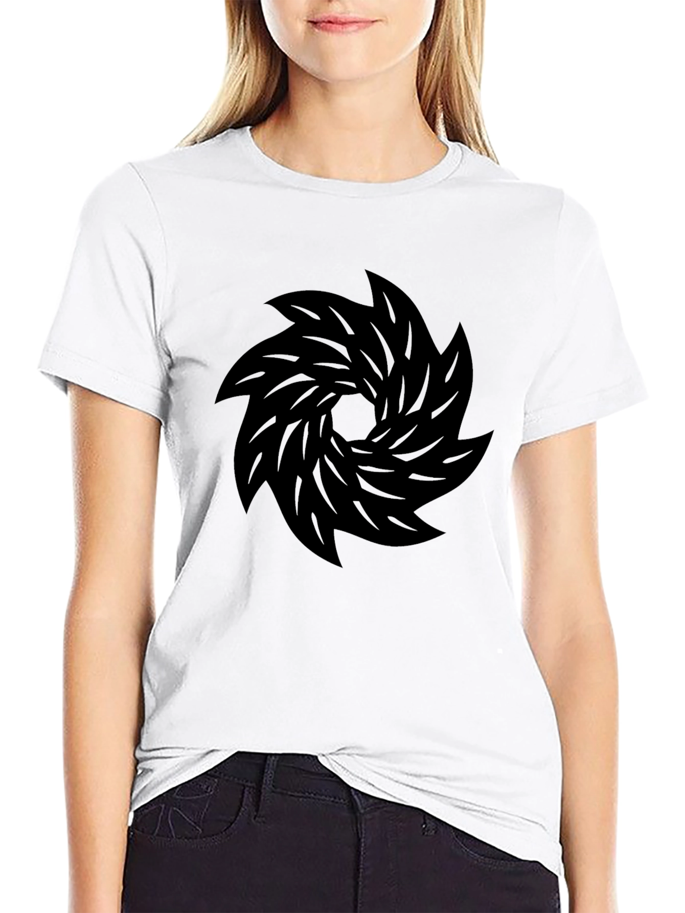 Black T-Shirt with Abstract Whirlwind Design