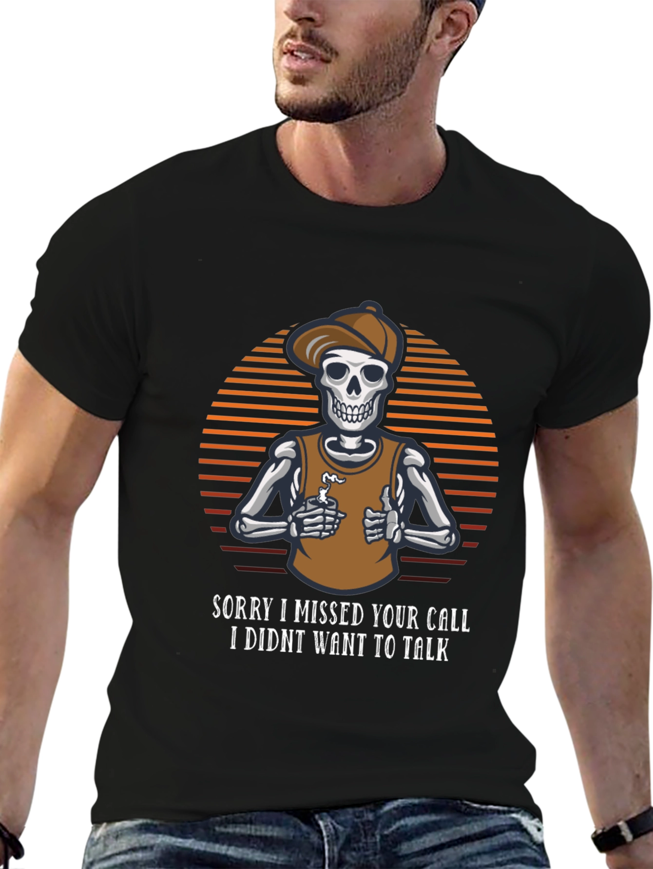 Funny Skeleton Missed Call Graphic Tee