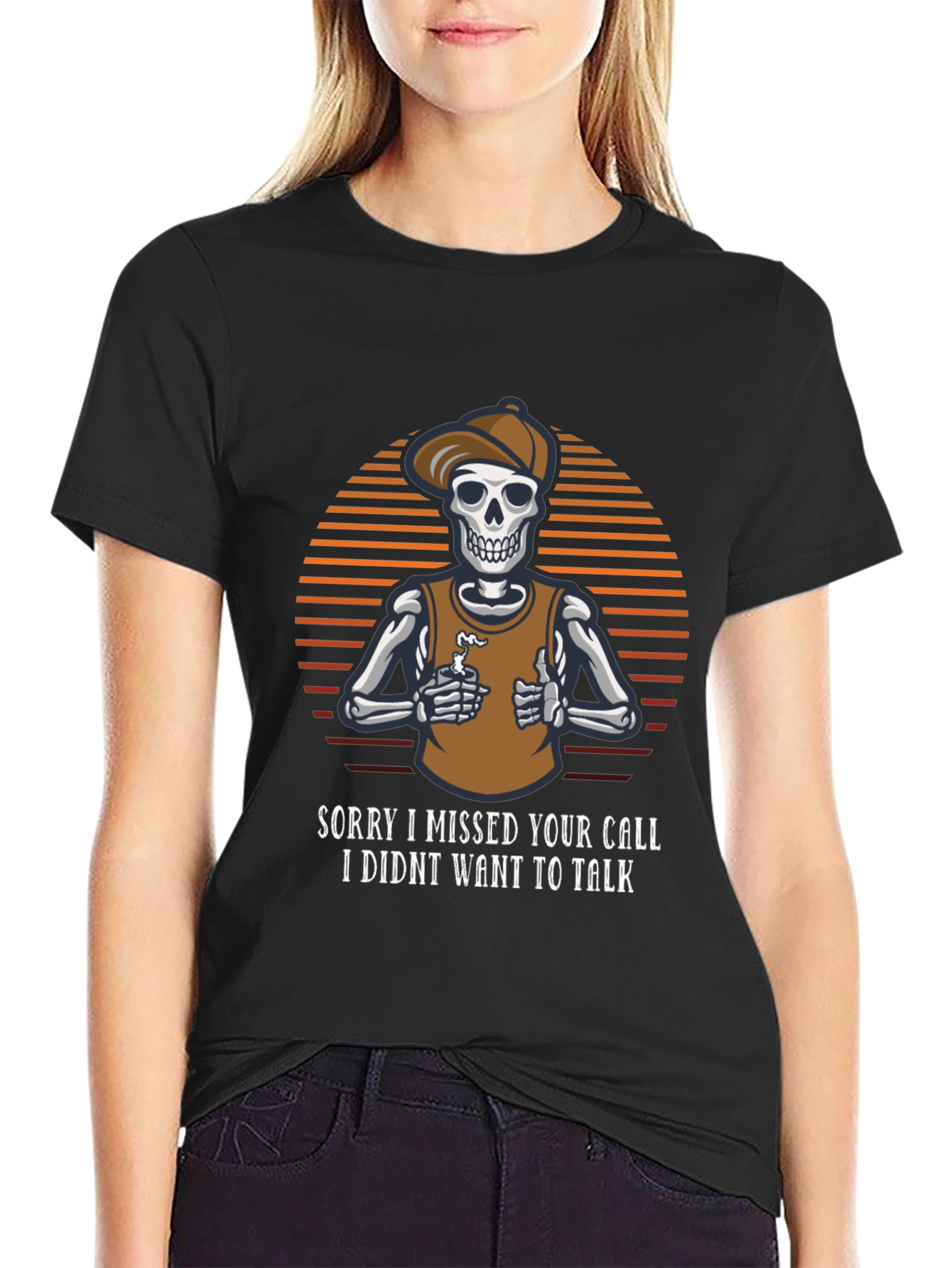 Funny Skeleton Missed Call Graphic Tee