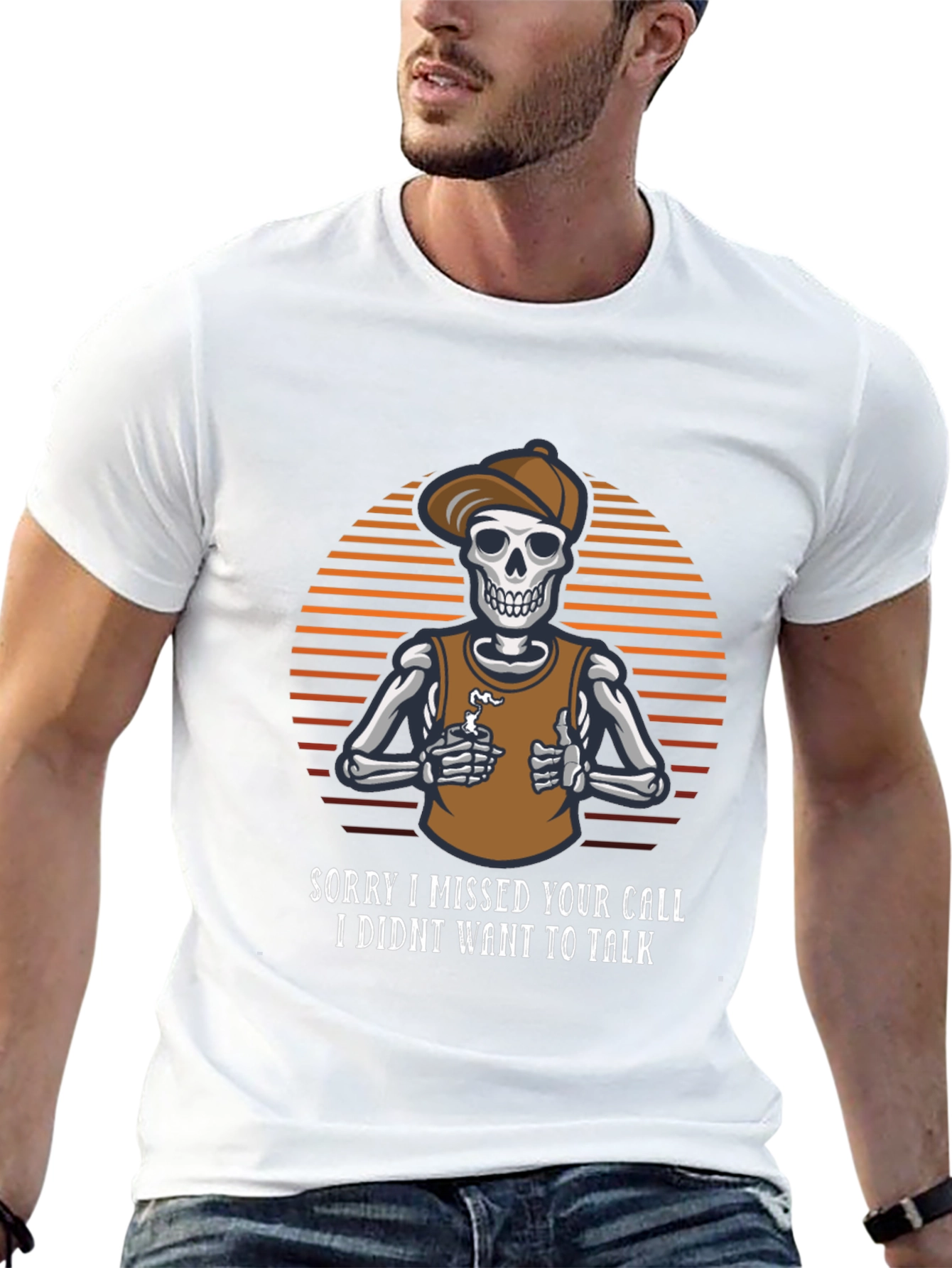 Funny Skeleton Missed Call Graphic Tee