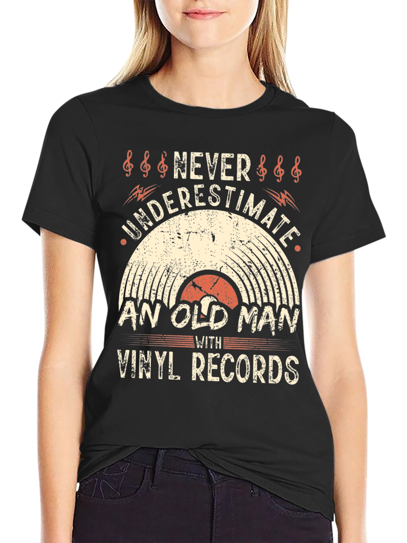 Never Underestimate Old Man with Vinyl Records T-Shirt