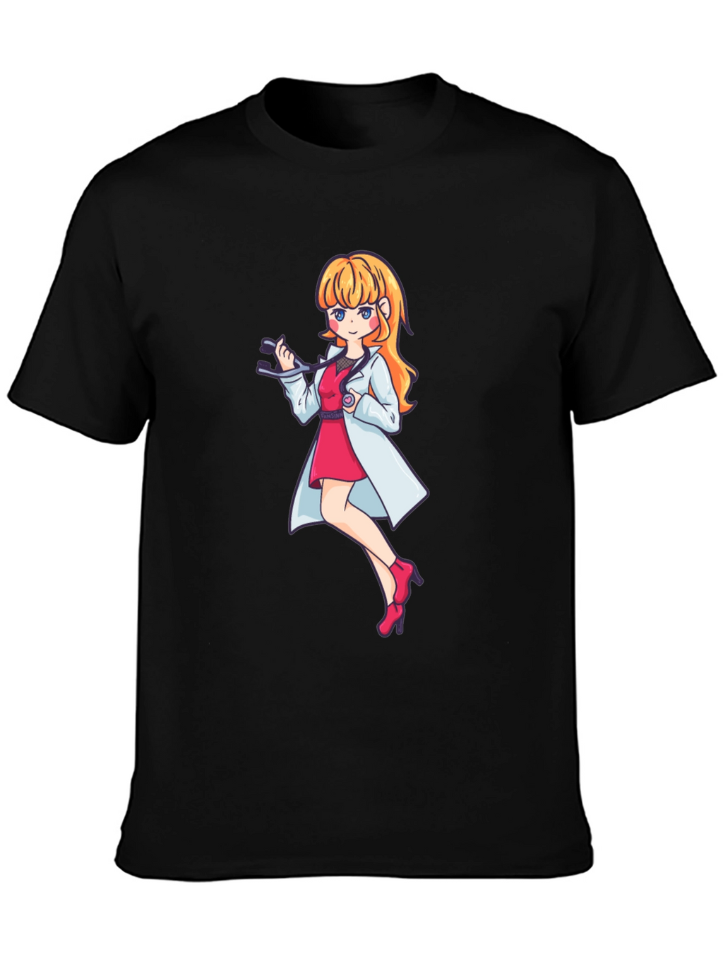 Anime Doctor Girl Graphic Black T-Shirt