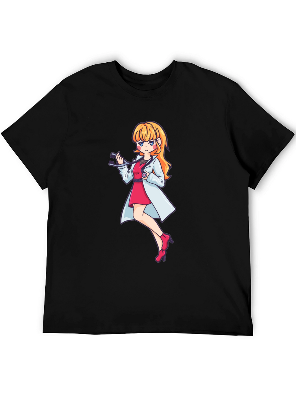 Anime Doctor Girl Graphic Black T-Shirt