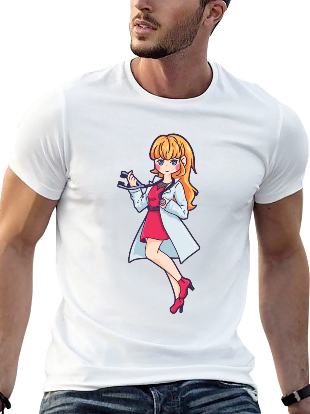 Anime Doctor Girl Graphic Black T-Shirt