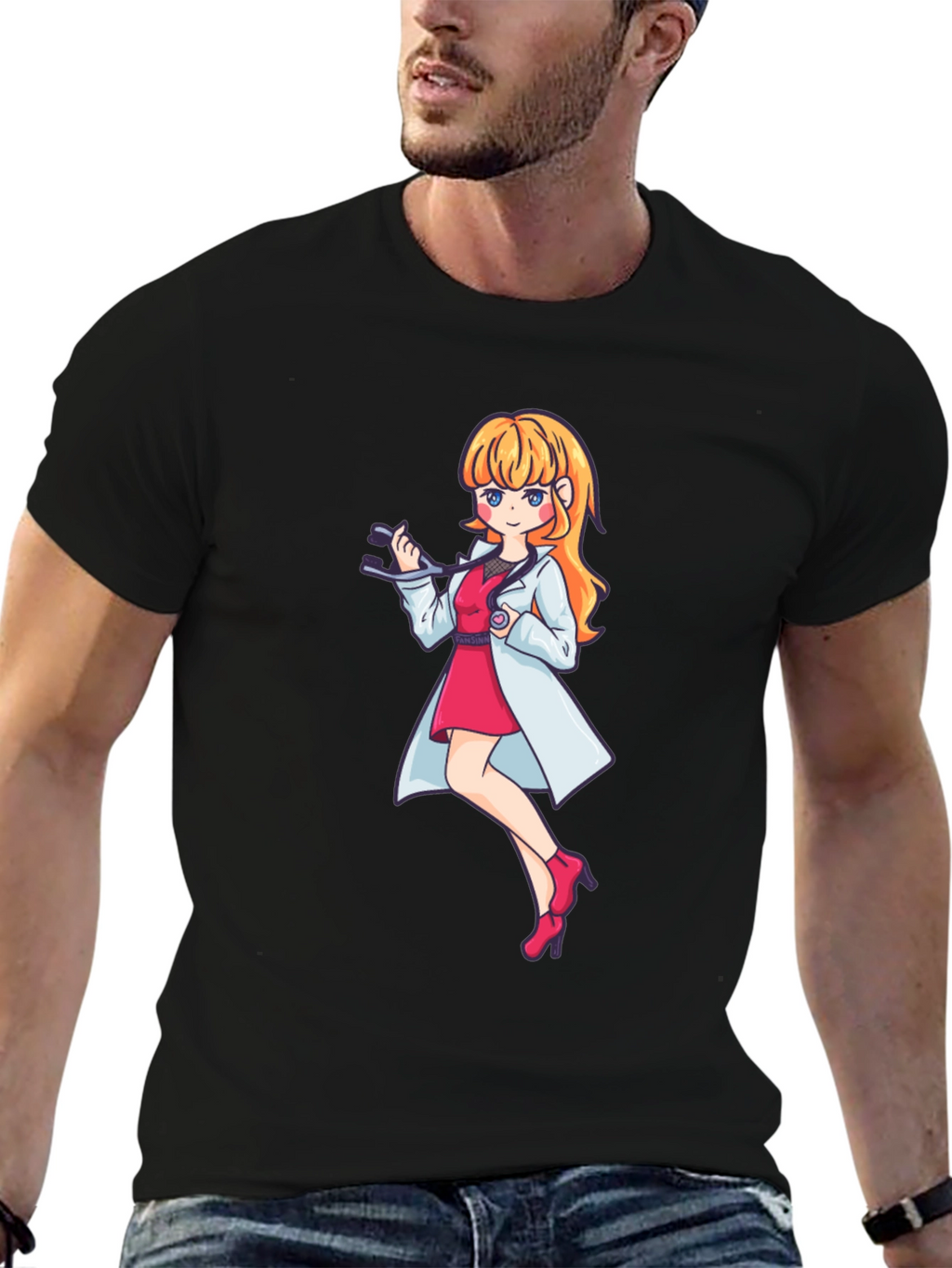 Anime Doctor Girl Graphic Black T-Shirt