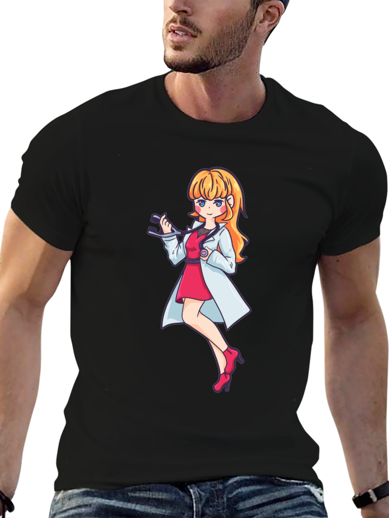 Anime Doctor Girl Graphic Black T-Shirt