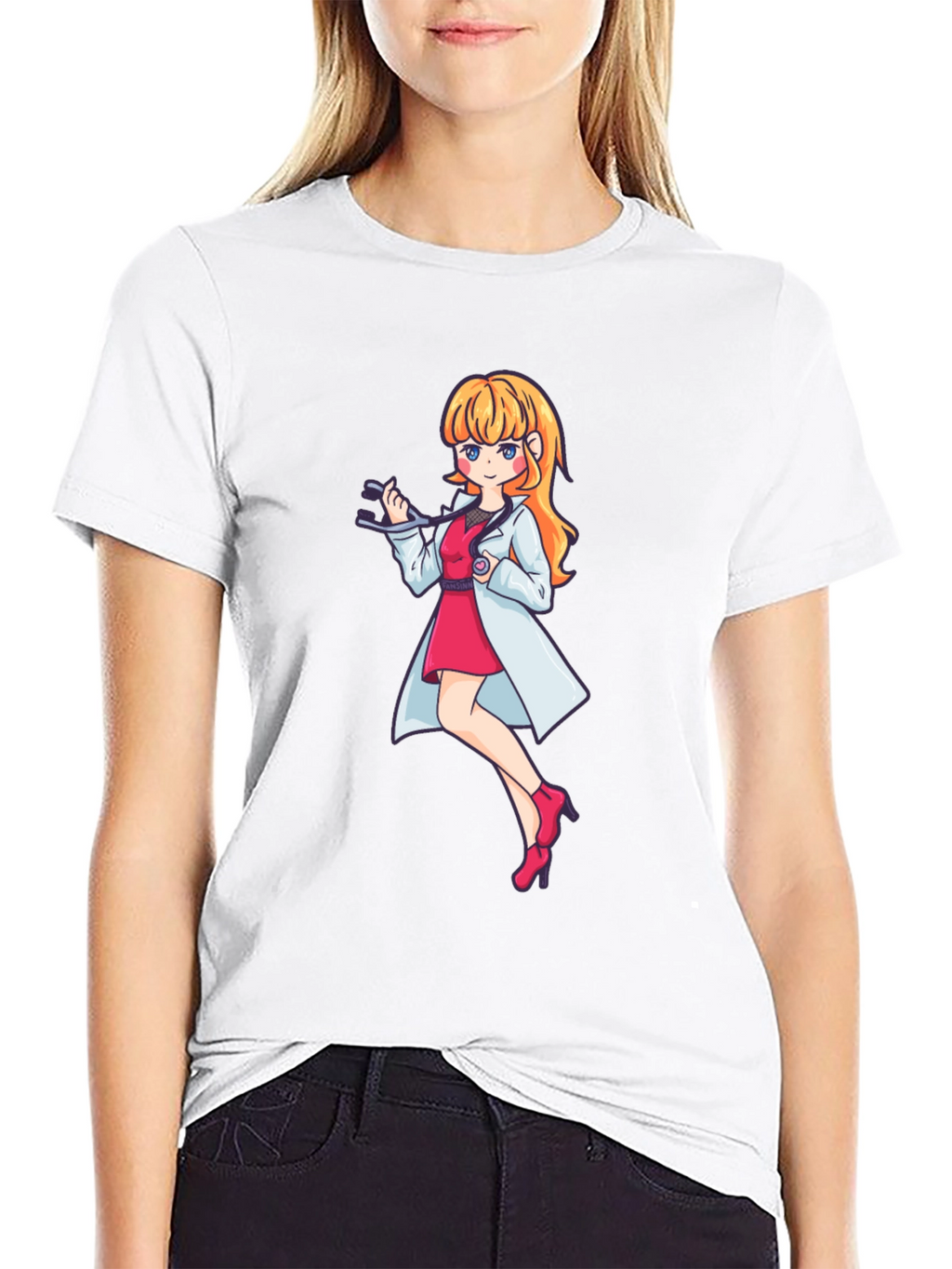 Anime Doctor Girl Graphic Black T-Shirt
